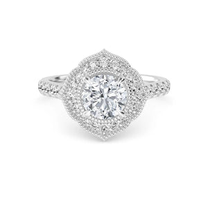 18K Solid Gold 1.50CT Vintage-Inspired Round Brilliant Cut Natural Diamond Floral Halo Engagement Ring Vintage-Inspired Round Brilliant Cut
