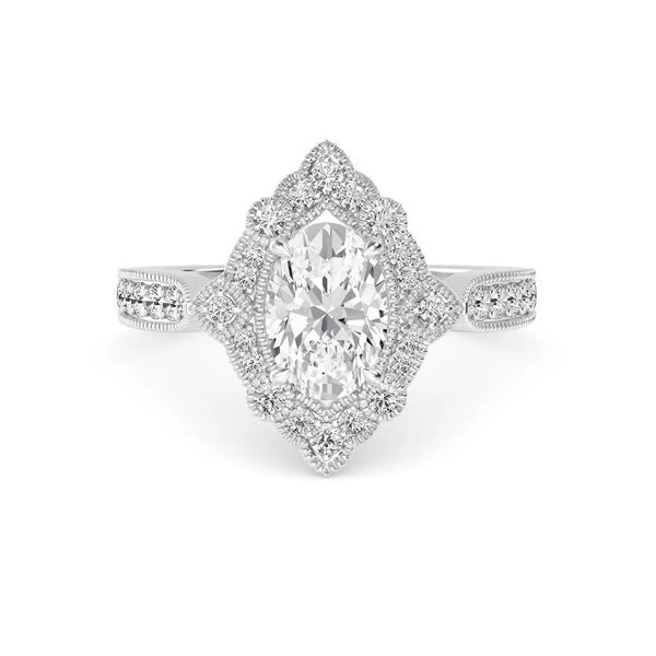 14K 1.5ct Natural Diamond Oval Cut Halo Engagement Ring