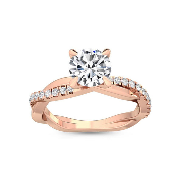 18K Solid Gold 1.18Ct Round Natural Diamond Pavé Twisted Solitaire Engagement Ring - Side View | Riyanika Jewels