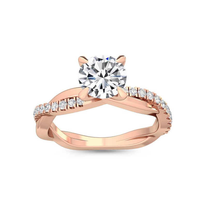 18K Solid Gold 1.18Ct Round Natural Diamond Pavé Twisted Solitaire Engagement Ring - Side View