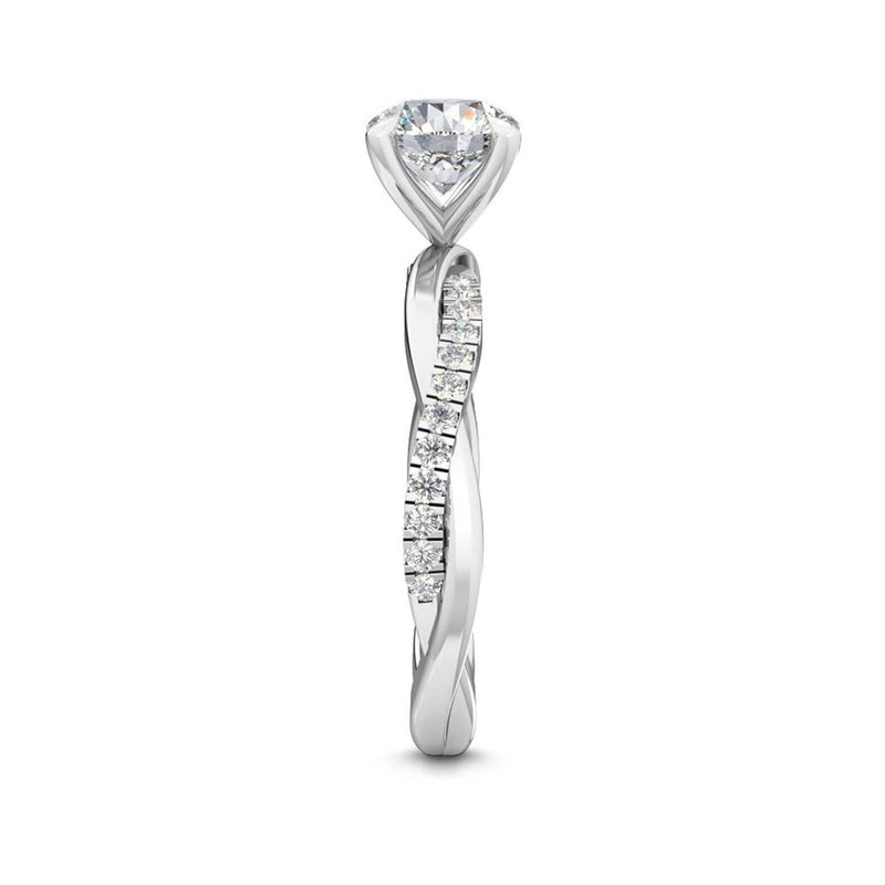 18K Solid Gold 1.18Ct Round Lab Grown Diamond Pavé Twisted Solitaire Engagement Rin - View 6