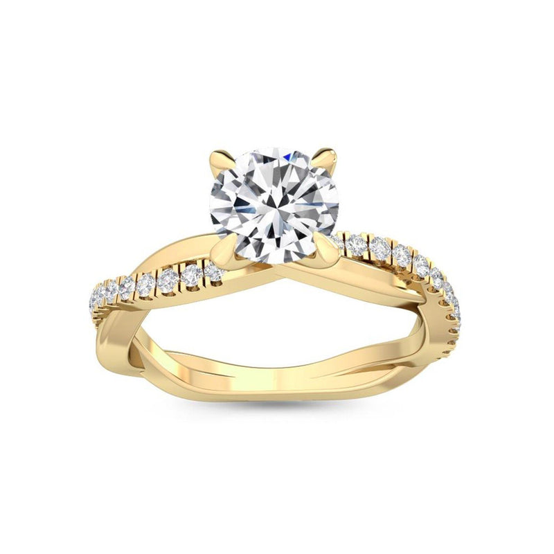 18K Solid Gold 1.18Ct Round Lab Grown Diamond Pavé Twisted Solitaire Engagement Rin - Close Up