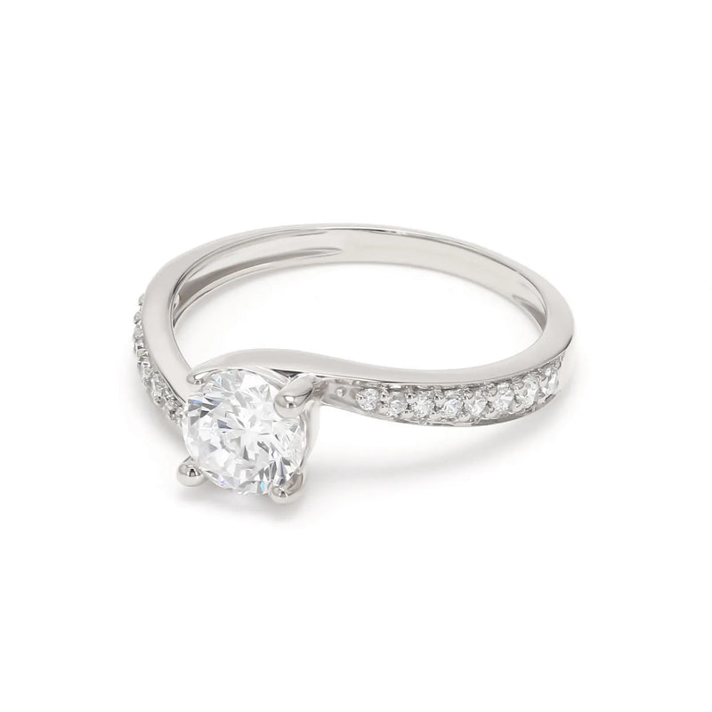 18K Solid Gold 1.28CT Round Solitaire Lab Grown Diamond with Pavé Side Stones Twist - Alternate Angle | Riyanika Jewels
