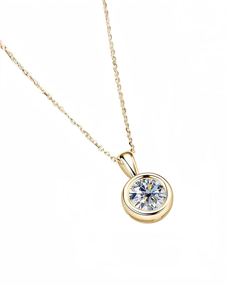 18K Solid Gold 1CT Round Cut Lab Grown Diamond Solitaire Pendent Necklace - Close Up