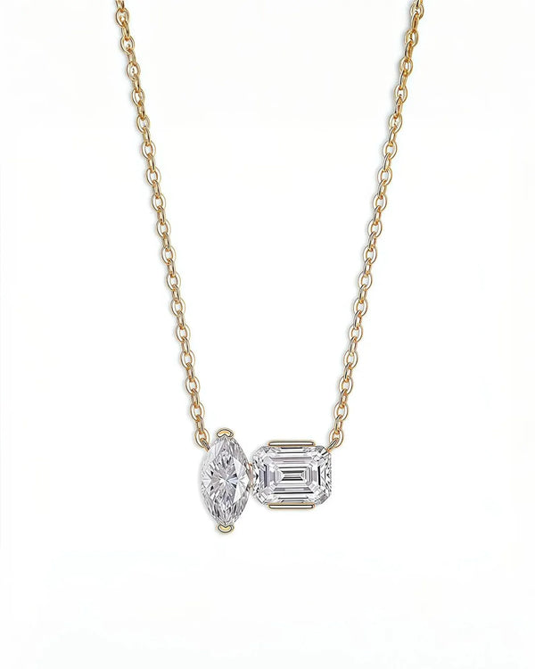 18K Solid Gold 2CT Emerald & Marquise Cut Natural Diamond Necklace