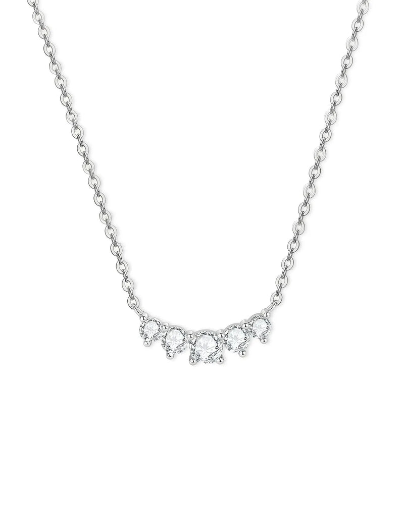 18K Solid Gold 0.58 CTW 5 Diamond Prong Set Diamond Cluster Necklace