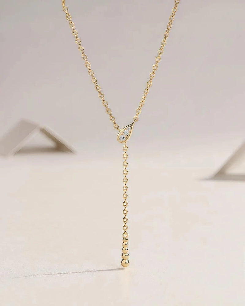 18K Solid Gold Diamond Lariat Necklace | Lariat Diamond Necklace | Dainty Diamond Necklace - Detail