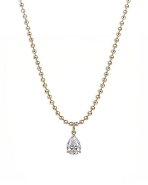 14K 6ct Natural Diamond Pear Cut Solitaire Statement Necklace