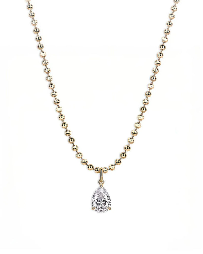 14K 6ct Natural Diamond Pear Cut Solitaire Statement Necklace