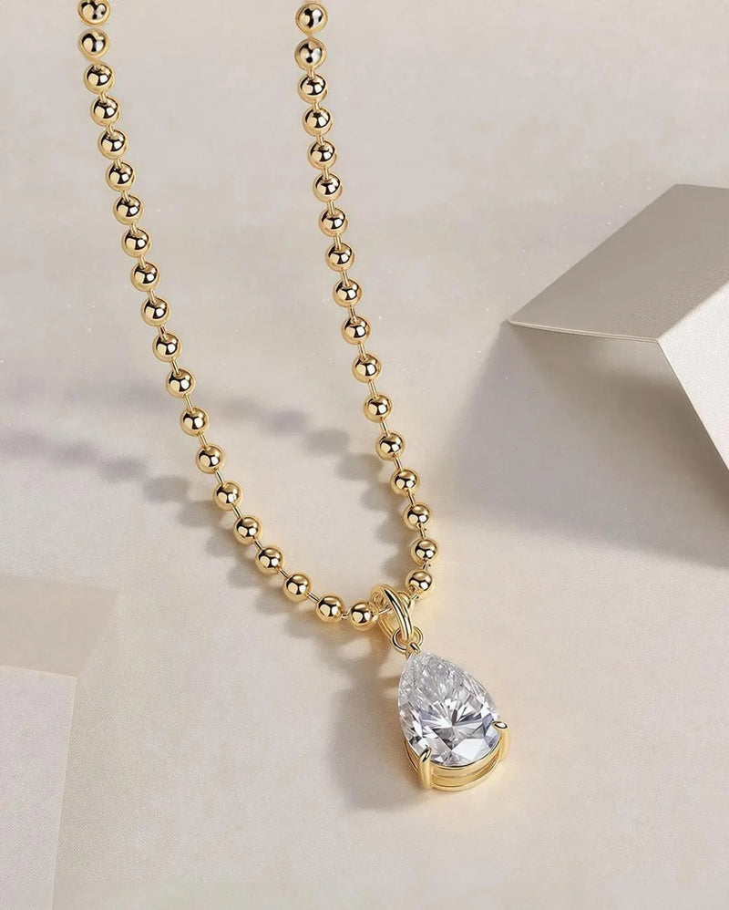 18K Solid Gold 6CT Pear Cut Natural Diamond Statement Necklace | 6 Carat Teardrop Statement - Detail