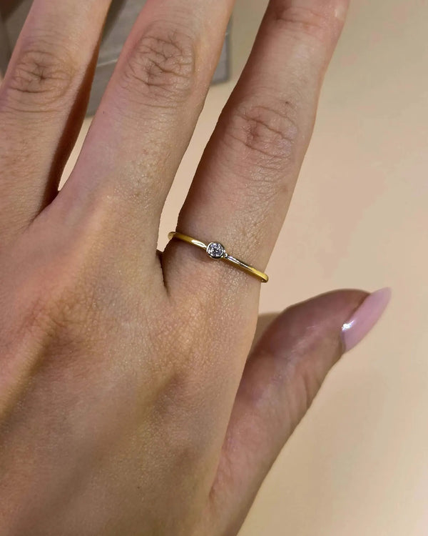 18K Solid Gold 0.1ctw Pinky Natural Diamond Ring | 18K Gold Stacking or Pinky Ring - Side View | Riyanika Jewels