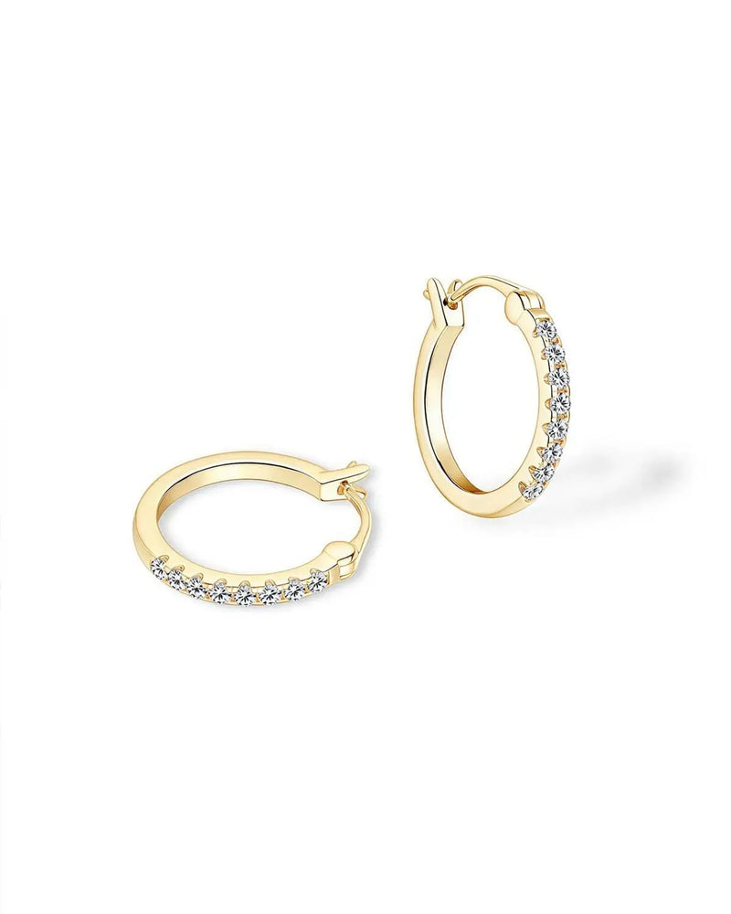 18K Solid Gold 0.4ctw Natural Diamond Huggies | 19mm 18K Solid Gold Diamond Hoops - Side View
