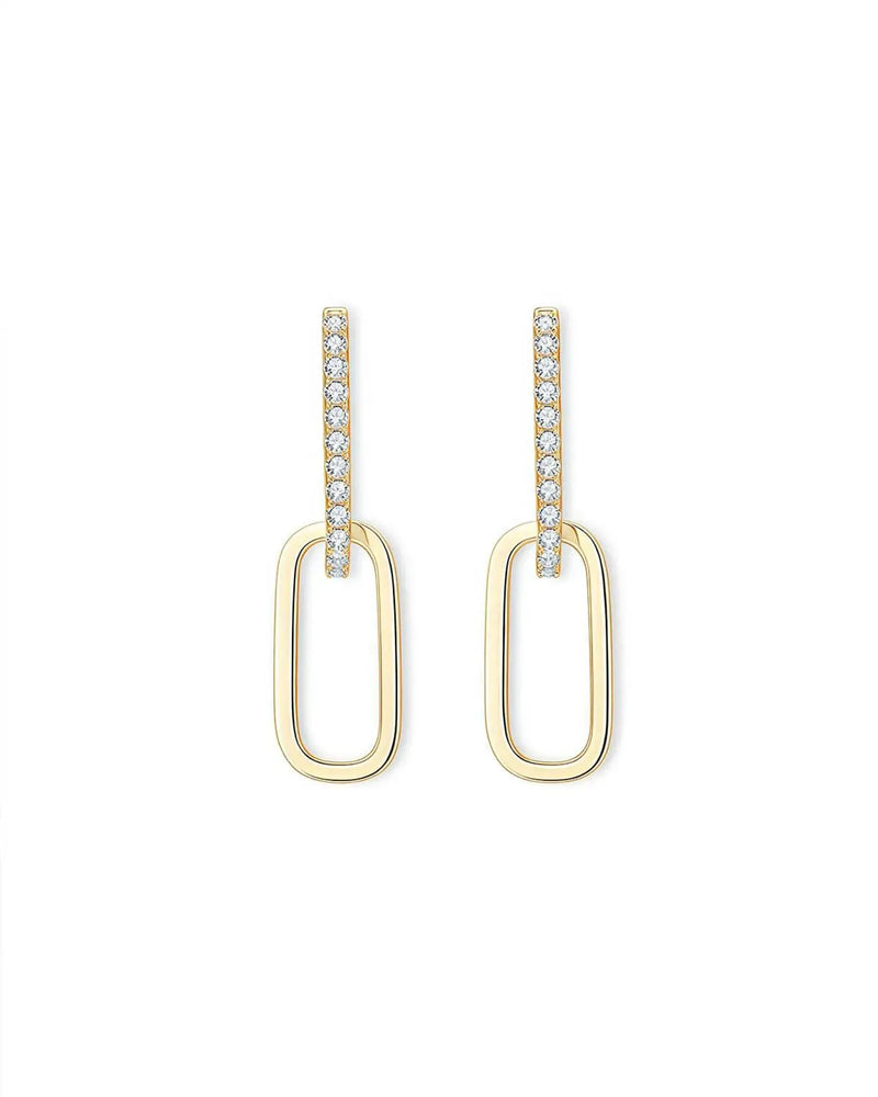 18K Solid Gold Dual Hoop Lab Grown Diamond Drop Earrings | 18K Solid Gold Stackable Dangle - Close Up | Riyanika Jewels