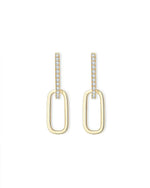 18K Solid Gold Dual Hoop Natural Diamond Drop Earrings | 18K Solid Gold Stackable Dangle - Close Up | Riyanika Jewels