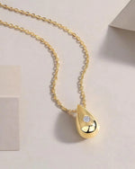 14K Solid Gold Teardrop Pendent Natural Diamond Chain Necklace