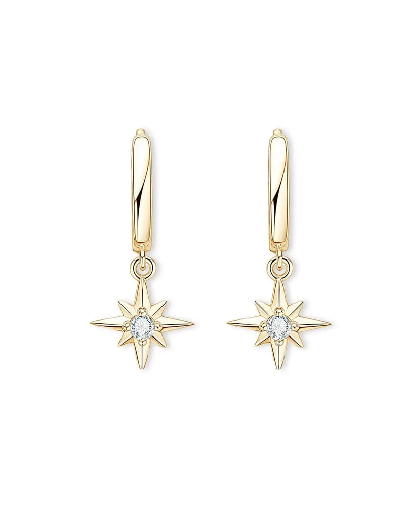 18K Solid Gold Star Lab Grown Diamond Charm Drop Earrings | 18K Solid Gold Diamond Drop - Alternate Angle | Riyanika Jewels