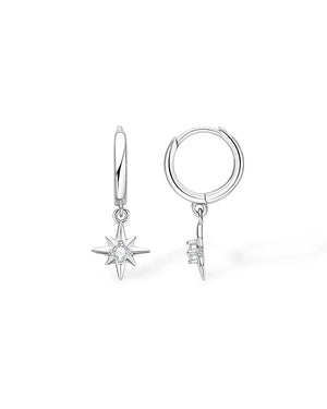 18K Solid Gold Star Natural Diamond Charm Drop Earrings
