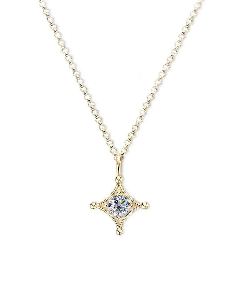18K Solid Gold 0.5CT Natural Diamond Layered Star Pendant Chain Necklace - Close Up