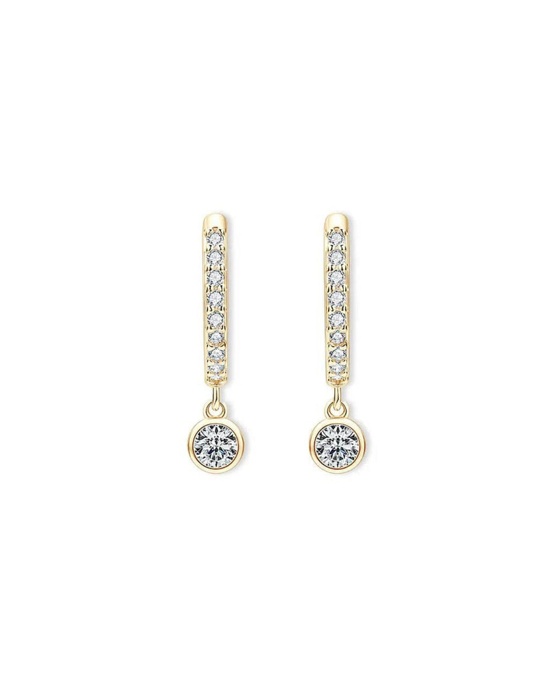 18K Solid Gold 13mm Full Pavé Lab Grown Diamond Drop Hoop Earrings | 18K Solid Gold Diamond - Side View | Riyanika Jewels
