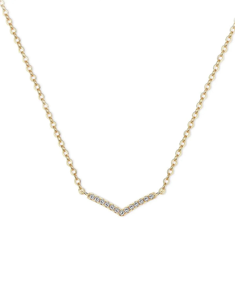 14K Solid Gold V Shaped Lab Grown Diamond Necklace | 14K Solid Gold Minimal Layered Pendant Necklace