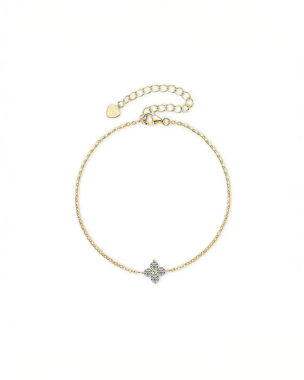 18K Solid Gold Single Flower 0.4ct Lab Grown Diamond Bracelet | Four Leaf Clover Diamond - Side View