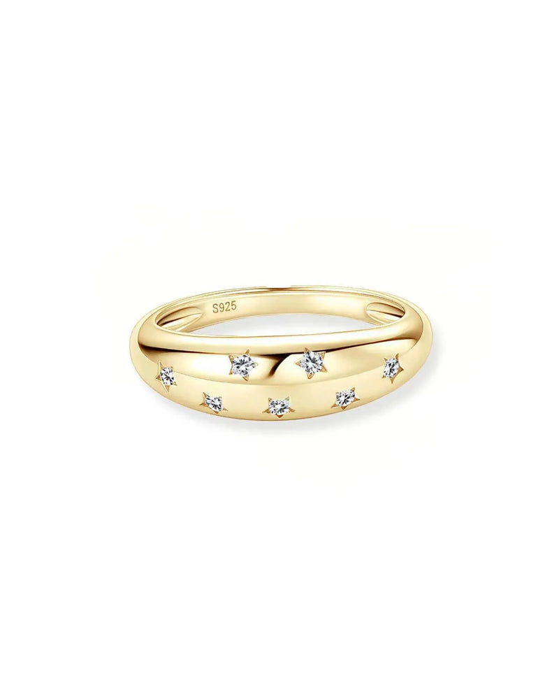 14K Solid Gold Star Inspired Natural Diamond Ring | 14K Solid Gold Minimal Stackable Diamond Band