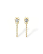 14K Solid Gold Natural Diamond Chain Drop Stud Earrings