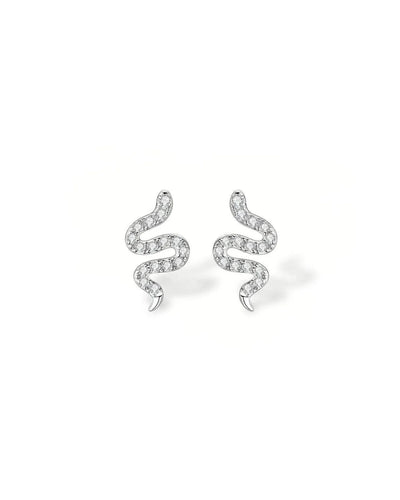 18K Solid Gold Natural Diamond Snake Stud Earrings