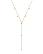 18K Solid Gold Y-Shaped Natural Diamond Necklace | Elegant Sparkling Lariat Necklace - Side View