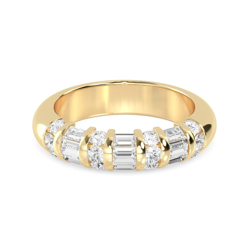 18K Solid Gold 0.86ct Channel Set Round-Baguette Lab Grown Diamond Wedding Band - Close Up
