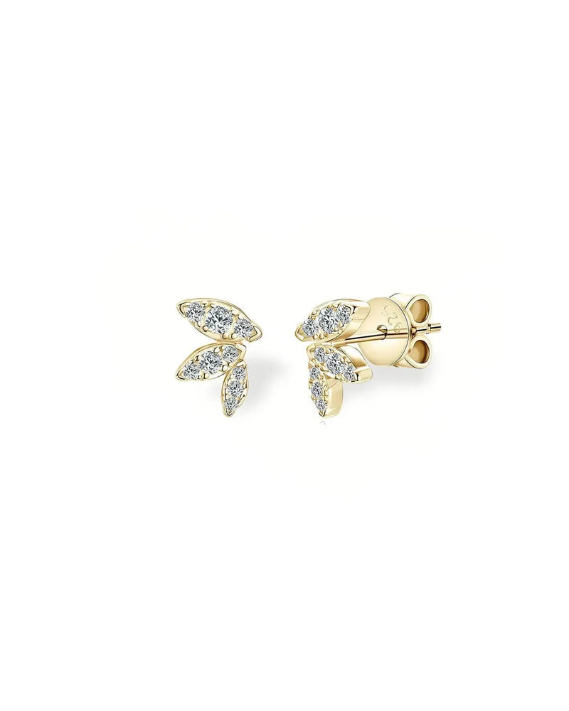 14K Solid Gold Leaf Stud Earrings