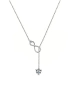 18K Solid Gold Infinity & Solitaire Natural Diamond Pendant With Long Chain Necklace