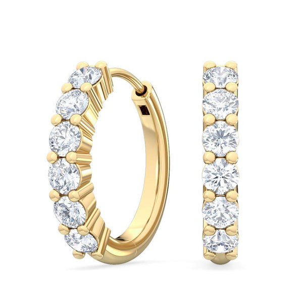 0.48 CT Round Cut Lab Grown Diamond Hoop Earrings in 18K Solid Gold - Side View | Riyanika Jewels