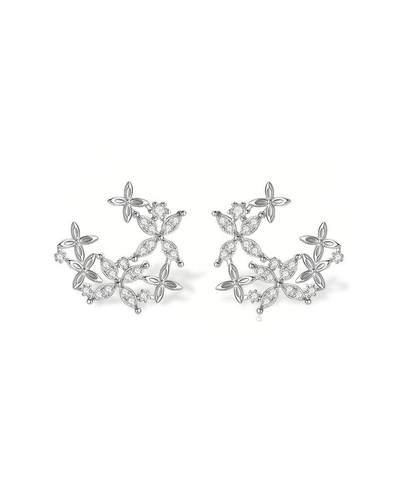 18K Solid Gold Natural Diamond Cluster Stud Earrings