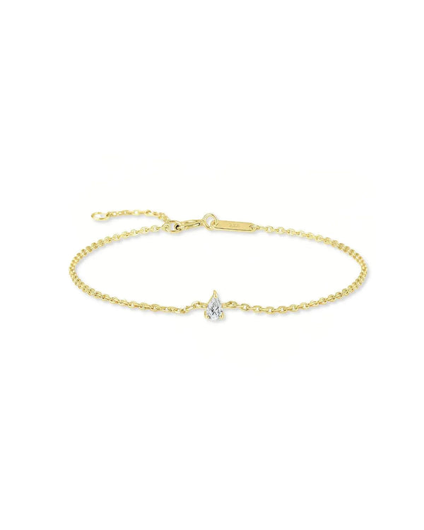 14K Solid Gold 0.2ct Pear Cut Natural Diamond Chain Bracelet