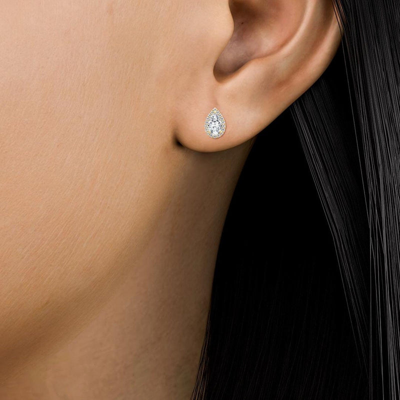 14K 1.18ct Natural Diamond Pear Cut Halo Earrings