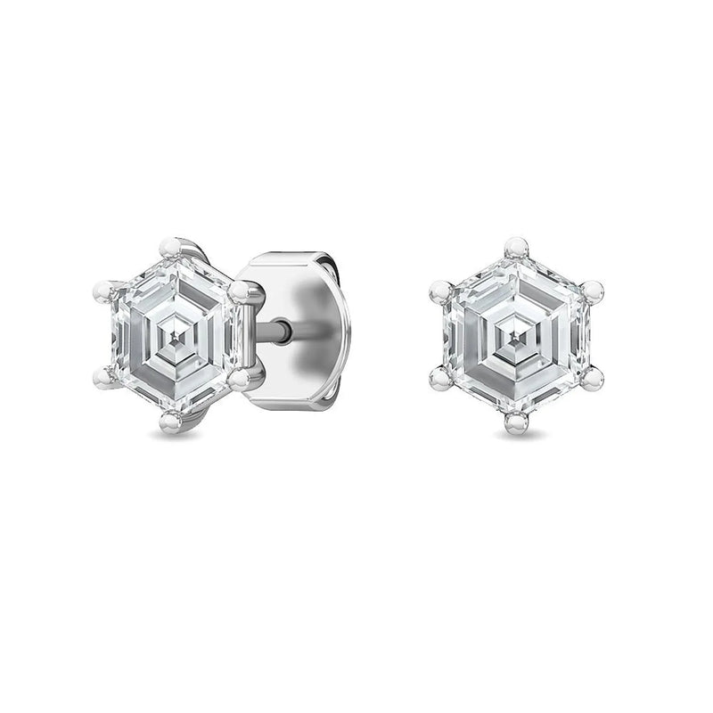 18K Solid Gold 1.00ct Hexagon Natural Diamond Studs - Alternate Angle | Riyanika Jewels