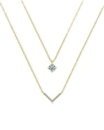 18K Solid Gold 0.5 Carat V Shaped Solitaire Natural Diamond Double Layer Necklace - Close Up