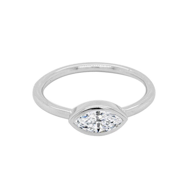 14K Natural Diamond Marquise Cut Solitaire Ring