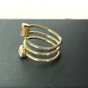 18K Solid Gold Double Emerald Cut Natural Diamond Twisted Engagement Ring | Riyanika Jewels