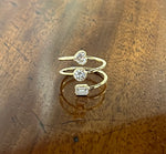 18K Solid Gold Emerald, Heart & Round Cut Lab Grown Diamond Corkscrew Ring - Close Up