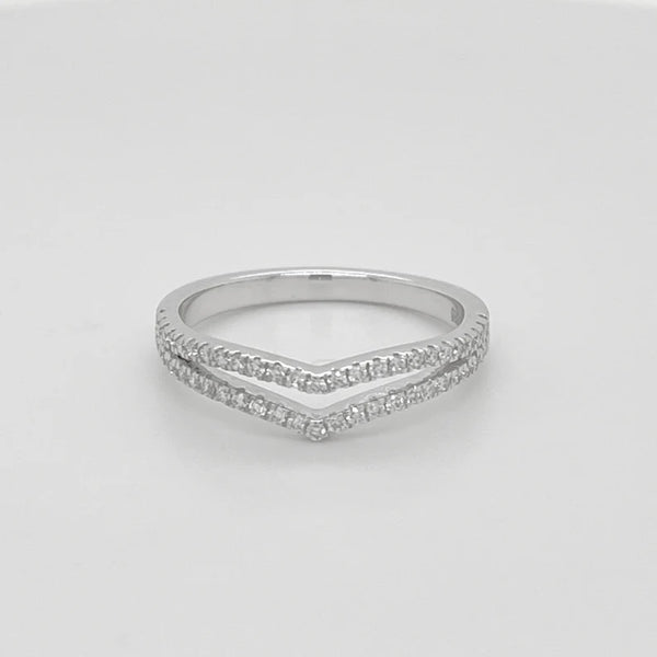 18K Solid Gold 0.27 CT V-Shaped Chevron Natural Diamond Stacking Ring | Riyanika Jewels