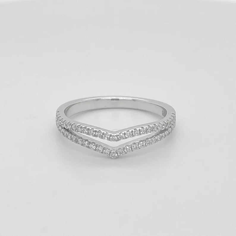 18K Solid Gold 0.27 CT V-Shaped Chevron Natural Diamond Stacking Ring | Riyanika Jewels