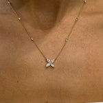 18K Solid Gold Marquise & Round Lab Grown Diamond Prong Flower Pendant Necklace - View 7