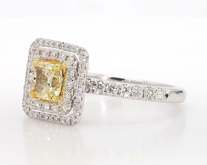 1.36ct Fancy Yellow Diamond Cushion Cut Cocktail Ring in 18K Solid Gold | Riyanika