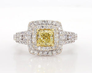 1.18ct Fancy Yellow Diamond Cushion Cut Cocktail Ring in 18K Solid Gold | Riyanika