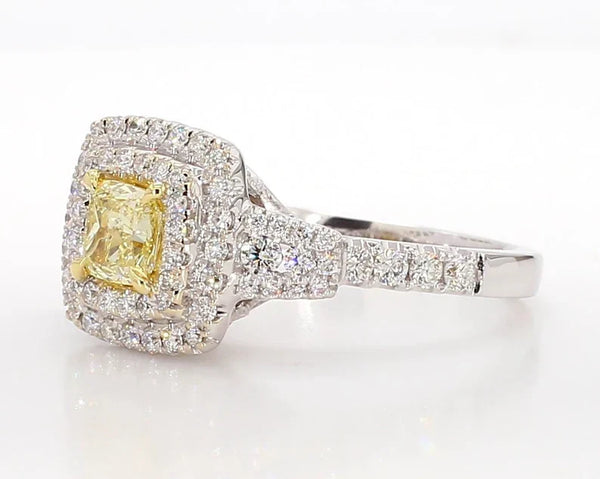 14K 1.18ct Lab Grown Yellow Diamond Cushion Cut Cocktail Ring