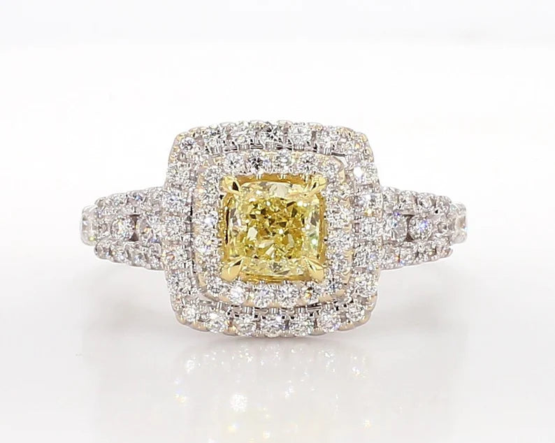 1.18ct Fancy Yellow Diamond Cushion Cut Cocktail Ring in 18K Solid Gold | Riyanika