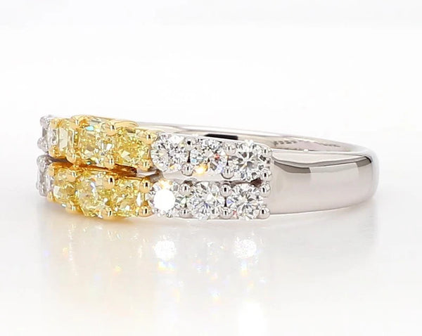 1.06ct Fancy Yellow Diamond Radiant Cut Wedding Band in 18K Solid Gold | Riyanika