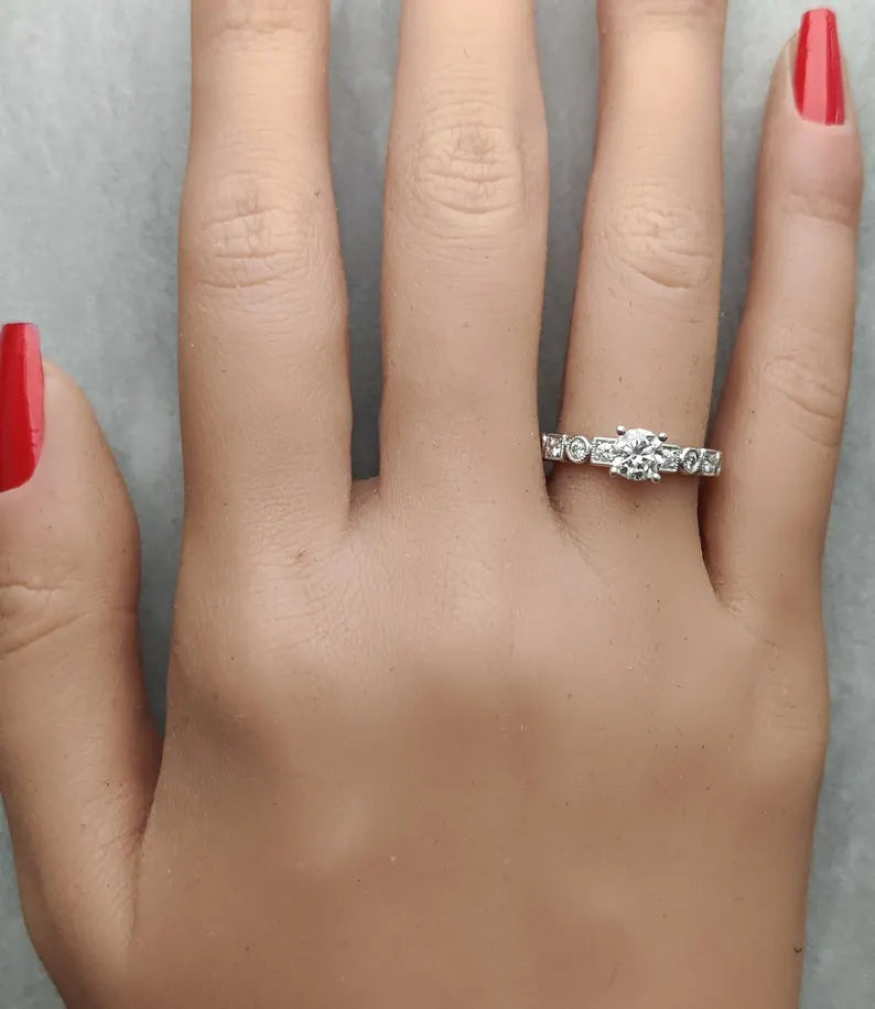 14K 0.83ct Lab Grown Diamond Round Cut Cocktail Ring